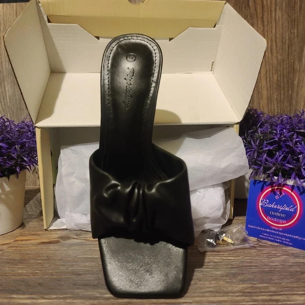 Ruched Squared Opened Toed High Heels Dress Pump Sandals Black size 6 - Picture 11 of 13